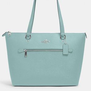 NWT Coach Gallery Tote Light Teal Crossgrain Leather Shoulder Bag Handbag Purse